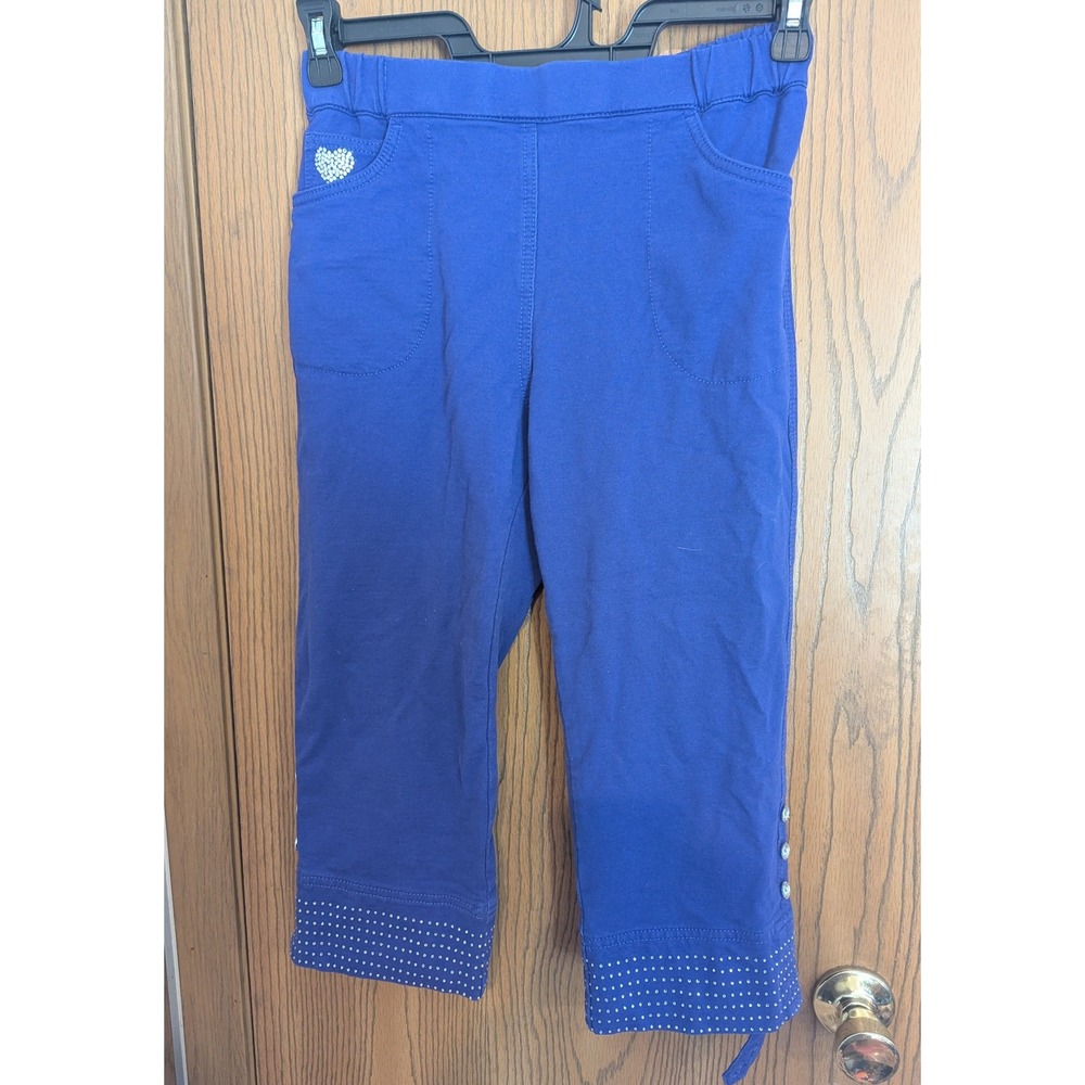 Quacker Factory DreamJeannes Rhinestone Capri Pants Purple Bling Sparkle XS